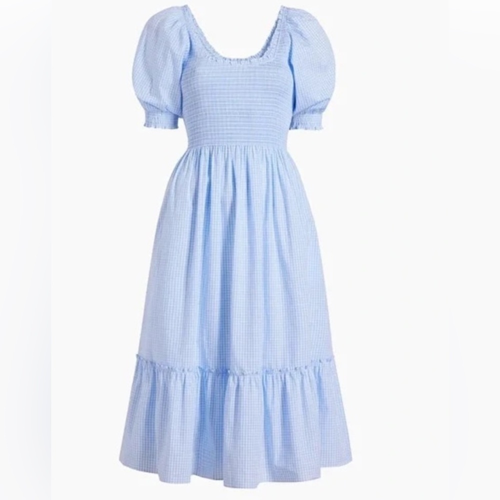 Hill House Baby Blue Gingham Puff-Sleeve Midi Dress